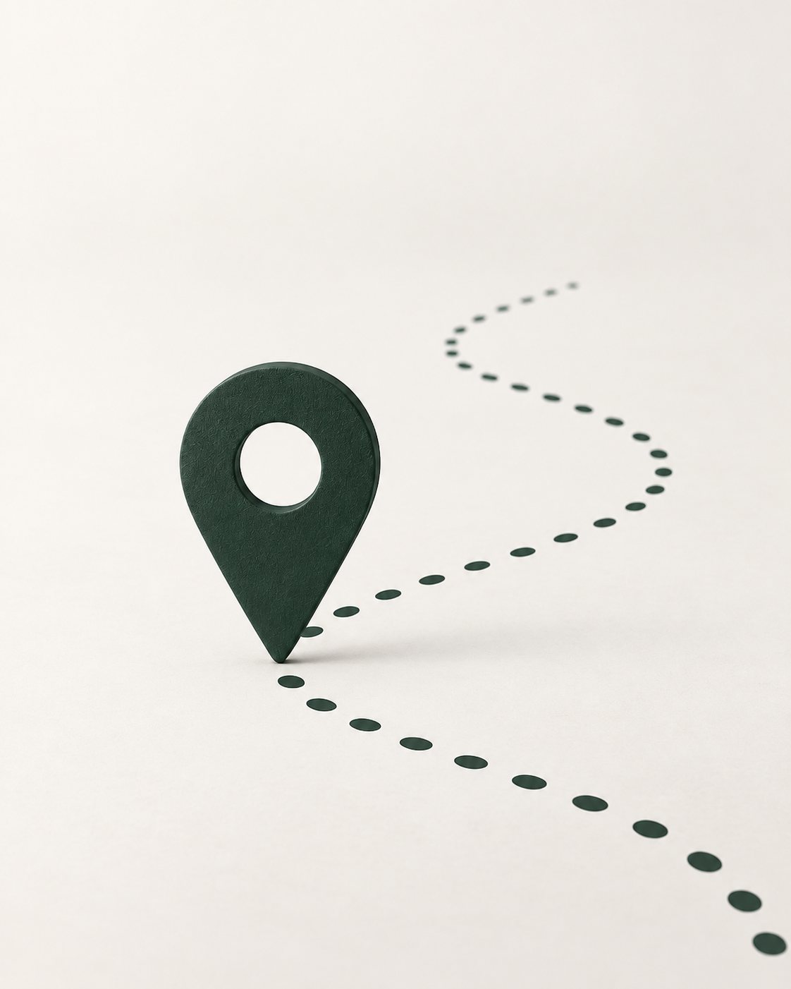 A green map pin at the start of a dotted path.